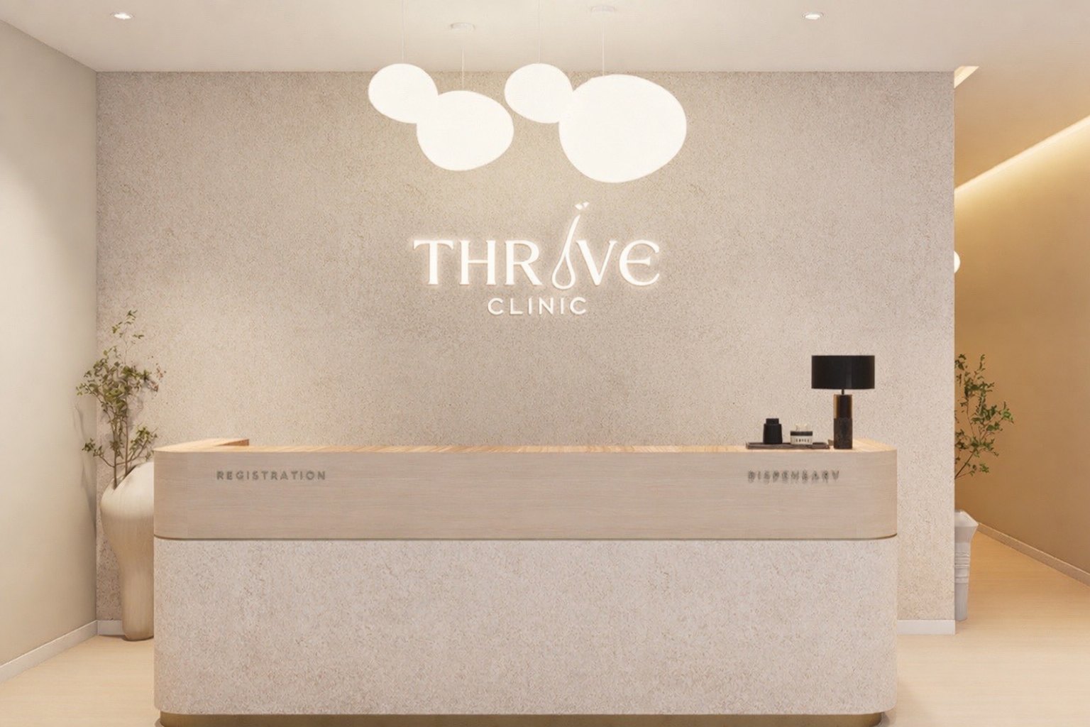 The reception area at Thrive Hair Clinic in Bandar Sunway